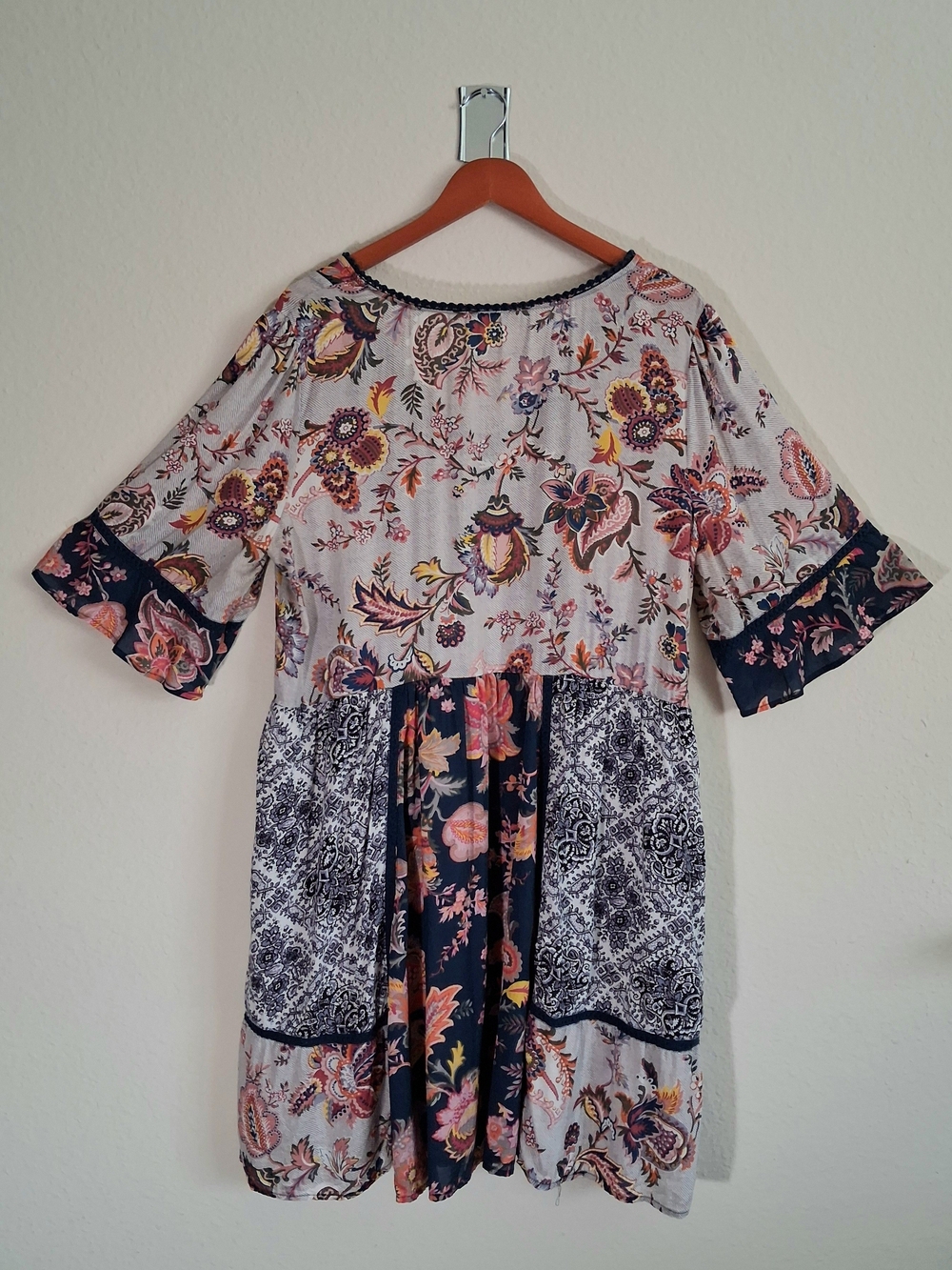Lilka by Anthropologie Navy Floral Patchwork Dress with Pink Accents - Picture 7 of 9